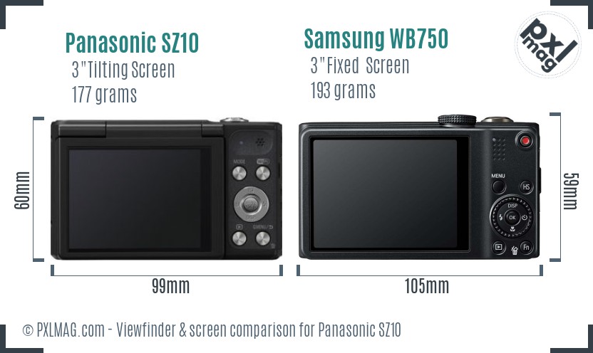 Panasonic SZ10 vs Samsung WB750 Screen and Viewfinder comparison