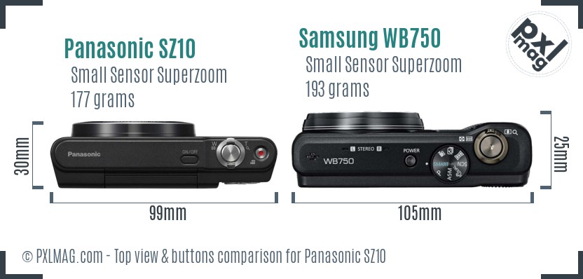 Panasonic SZ10 vs Samsung WB750 top view buttons comparison
