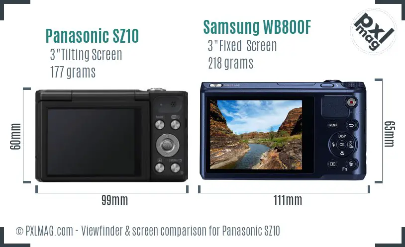 Panasonic SZ10 vs Samsung WB800F Screen and Viewfinder comparison