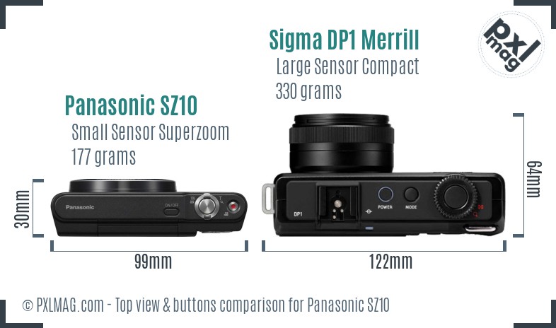 Panasonic SZ10 vs Sigma DP1 Merrill top view buttons comparison