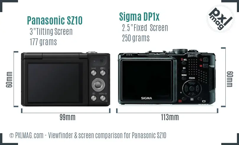 Panasonic SZ10 vs Sigma DP1x Screen and Viewfinder comparison