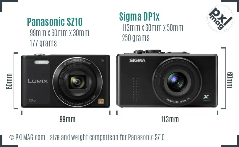 Panasonic SZ10 vs Sigma DP1x size comparison