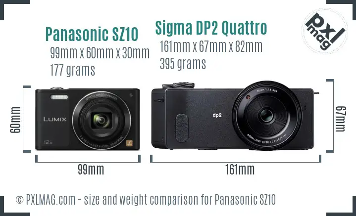 Panasonic SZ10 vs Sigma DP2 Quattro size comparison