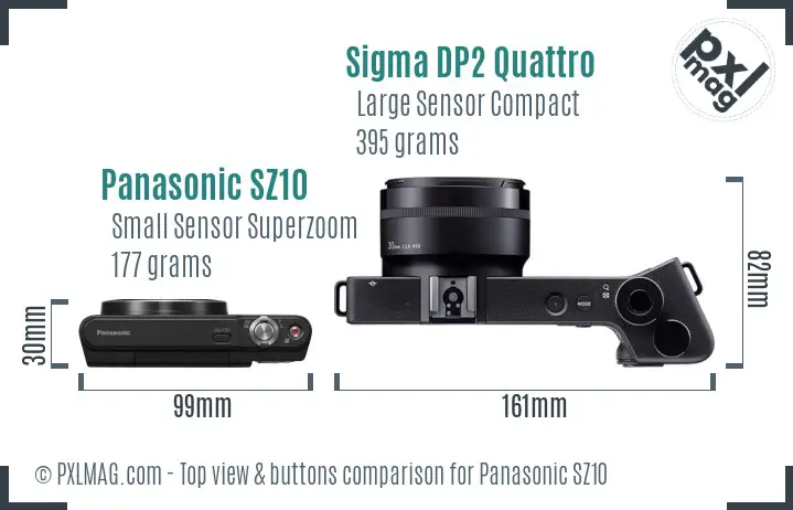 Panasonic SZ10 vs Sigma DP2 Quattro top view buttons comparison