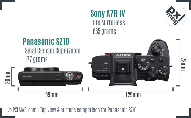 Panasonic SZ10 vs Sony A7R IV top view buttons comparison