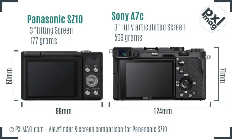 Panasonic SZ10 vs Sony A7c Screen and Viewfinder comparison