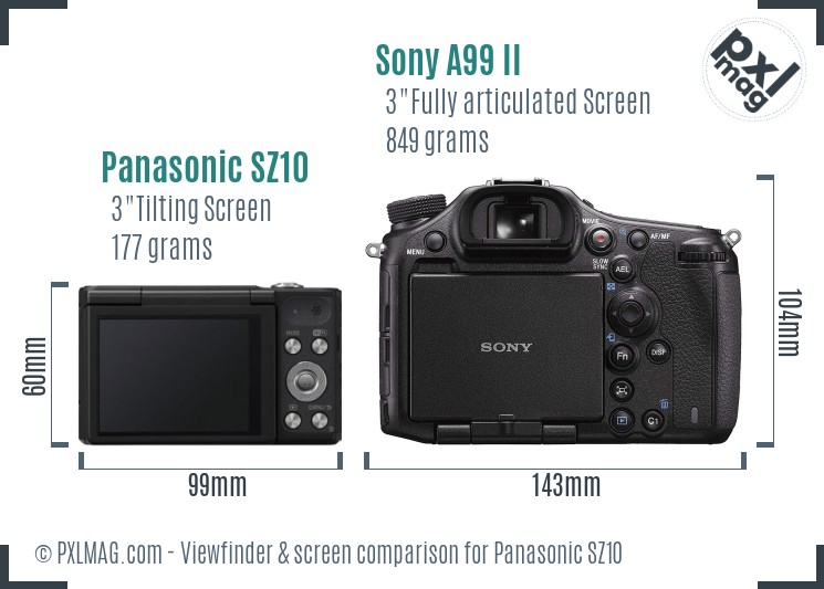 Panasonic SZ10 vs Sony A99 II Screen and Viewfinder comparison