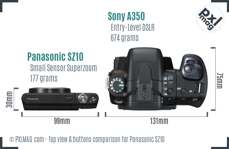 Panasonic SZ10 vs Sony A350 top view buttons comparison