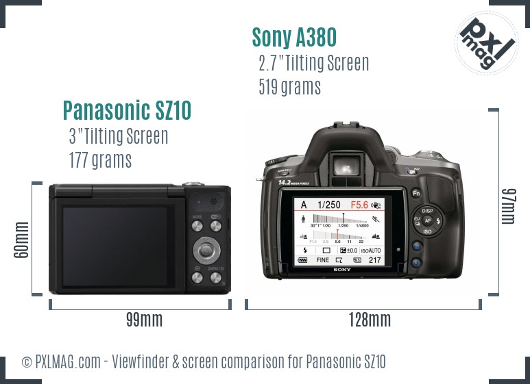 Panasonic SZ10 vs Sony A380 Screen and Viewfinder comparison