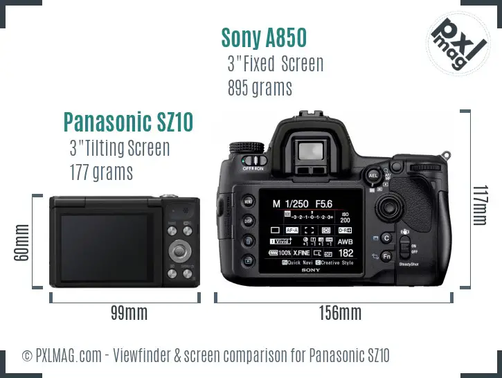 Panasonic SZ10 vs Sony A850 Screen and Viewfinder comparison Panasonic SZ10 vs Sony A850 Screen and Viewfinder comparison