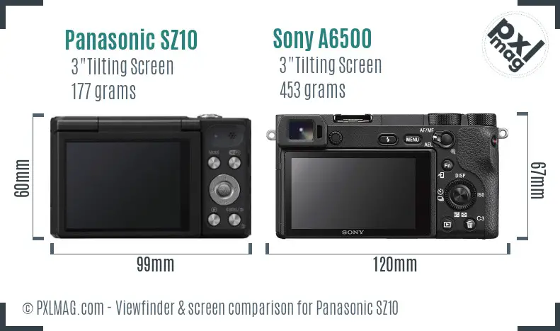 Panasonic SZ10 vs Sony A6500 Screen and Viewfinder comparison