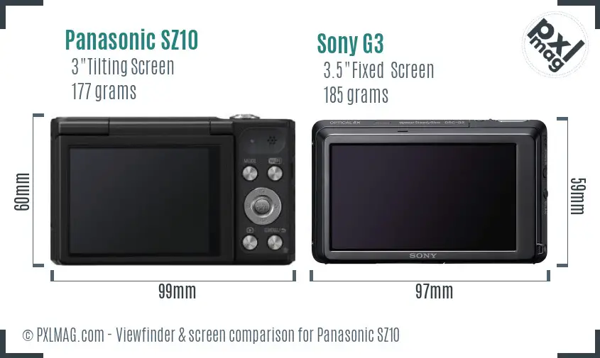Panasonic SZ10 vs Sony G3 Screen and Viewfinder comparison