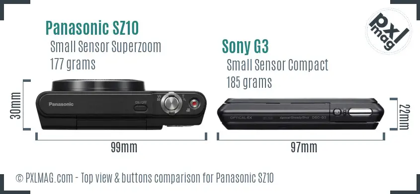 Panasonic SZ10 vs Sony G3 top view buttons comparison