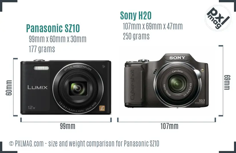 Panasonic SZ10 vs Sony H20 size comparison