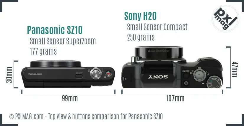 Panasonic SZ10 vs Sony H20 top view buttons comparison