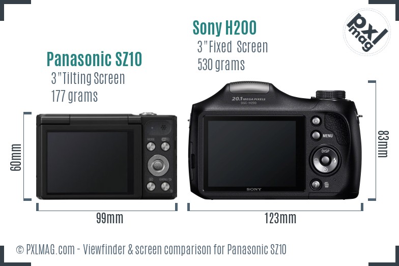 Panasonic SZ10 vs Sony H200 Screen and Viewfinder comparison