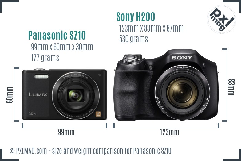 Panasonic SZ10 vs Sony H200 size comparison
