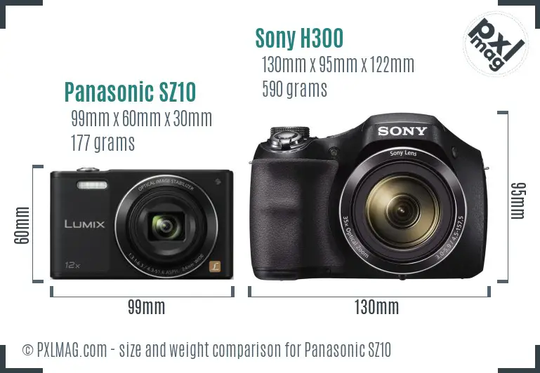 Panasonic SZ10 vs Sony H300 size comparison
