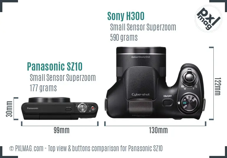 Panasonic SZ10 vs Sony H300 top view buttons comparison