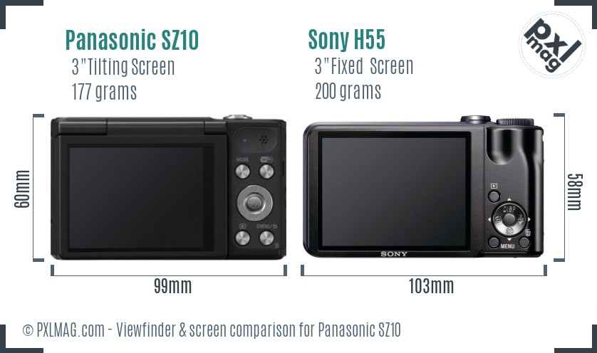 Panasonic SZ10 vs Sony H55 Screen and Viewfinder comparison