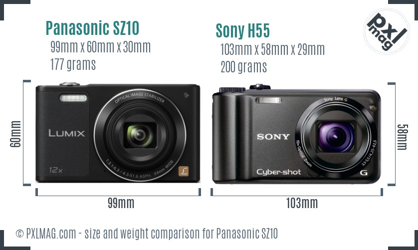 Panasonic SZ10 vs Sony H55 size comparison Panasonic SZ10 vs Sony H55 size comparison