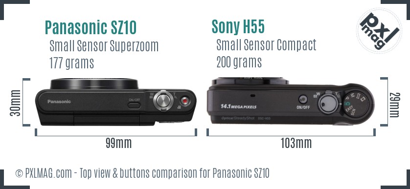 Panasonic SZ10 vs Sony H55 top view buttons comparison