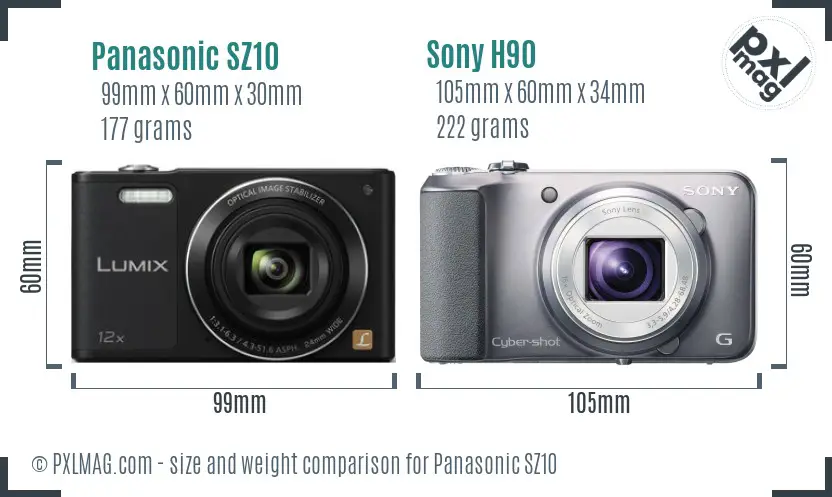 Panasonic SZ10 vs Sony H90 size comparison