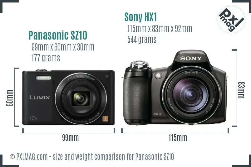 Panasonic SZ10 vs Sony HX1 size comparison