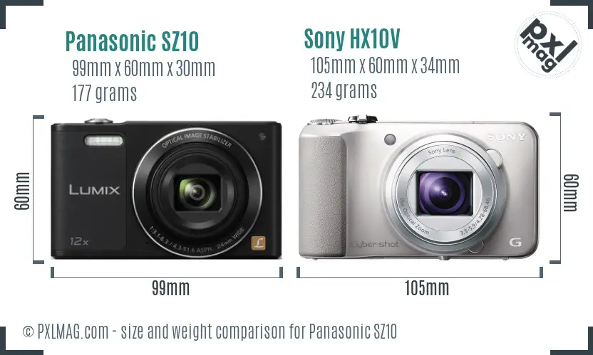 Panasonic SZ10 vs Sony HX10V size comparison