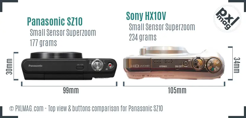 Panasonic SZ10 vs Sony HX10V top view buttons comparison