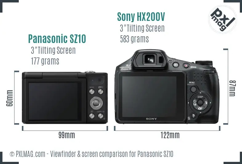 Panasonic SZ10 vs Sony HX200V Screen and Viewfinder comparison