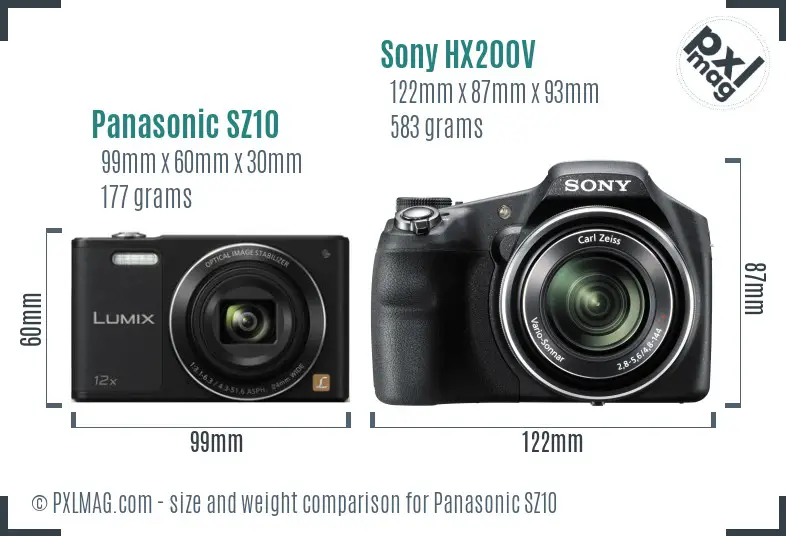 Panasonic SZ10 vs Sony HX200V size comparison