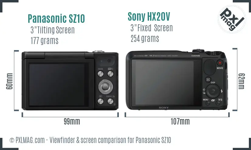 Panasonic SZ10 vs Sony HX20V Screen and Viewfinder comparison