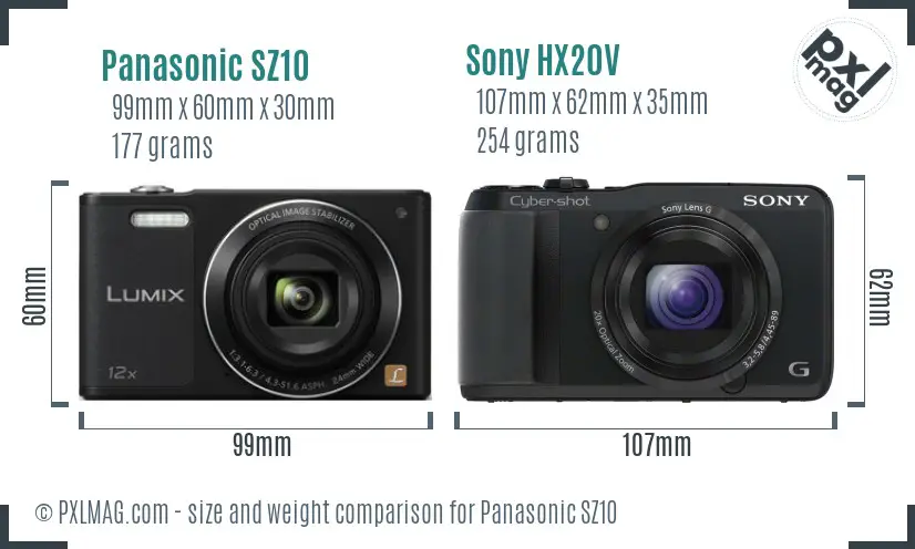 Panasonic SZ10 vs Sony HX20V size comparison