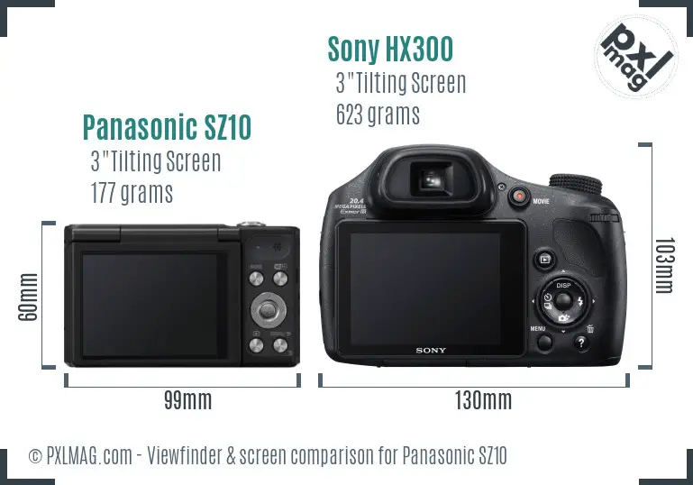 Panasonic SZ10 vs Sony HX300 Screen and Viewfinder comparison