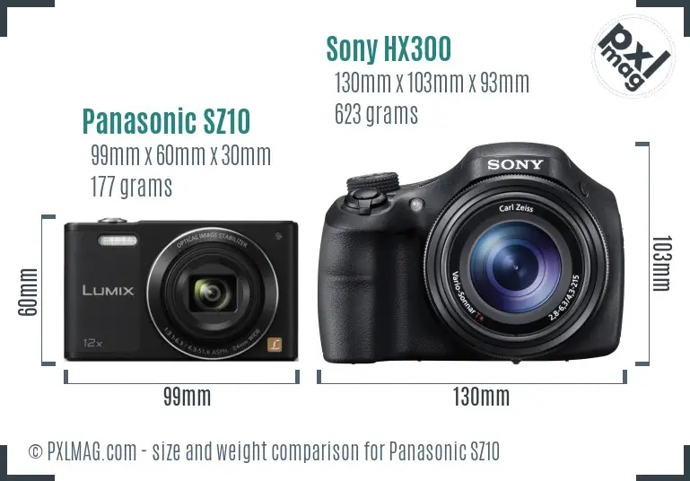 Panasonic SZ10 vs Sony HX300 size comparison