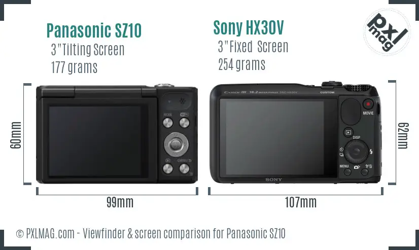 Panasonic SZ10 vs Sony HX30V Screen and Viewfinder comparison
