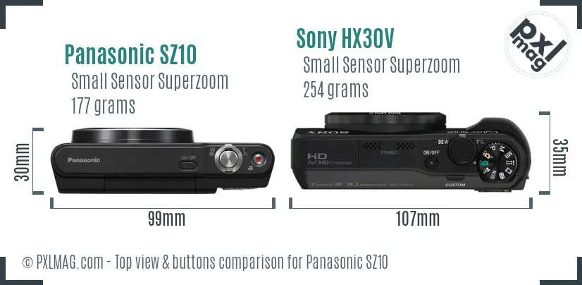 Panasonic SZ10 vs Sony HX30V top view buttons comparison