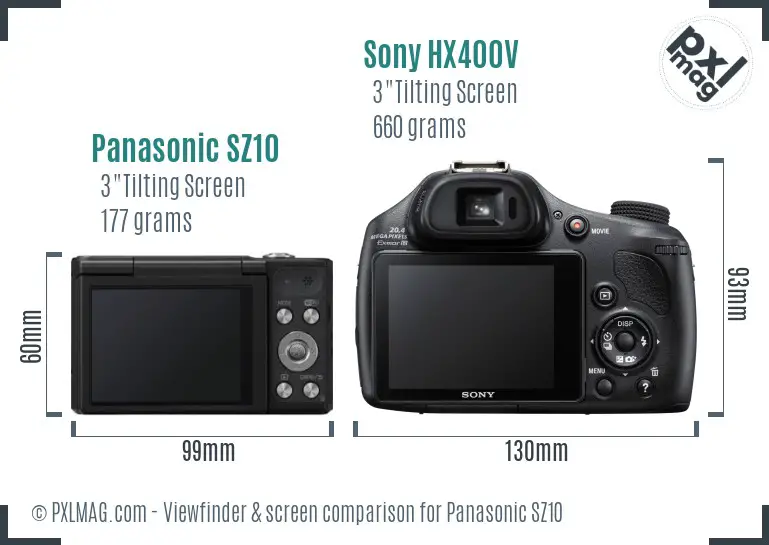 Panasonic SZ10 vs Sony HX400V Screen and Viewfinder comparison