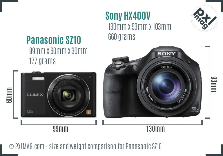 Panasonic SZ10 vs Sony HX400V size comparison