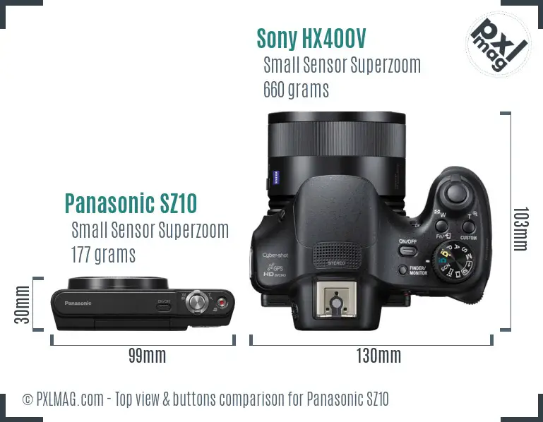 Panasonic SZ10 vs Sony HX400V top view buttons comparison