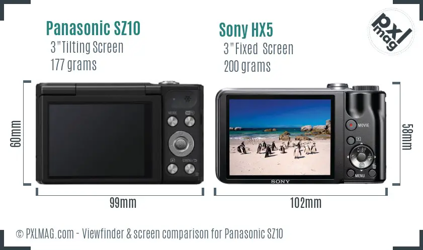 Panasonic SZ10 vs Sony HX5 Screen and Viewfinder comparison