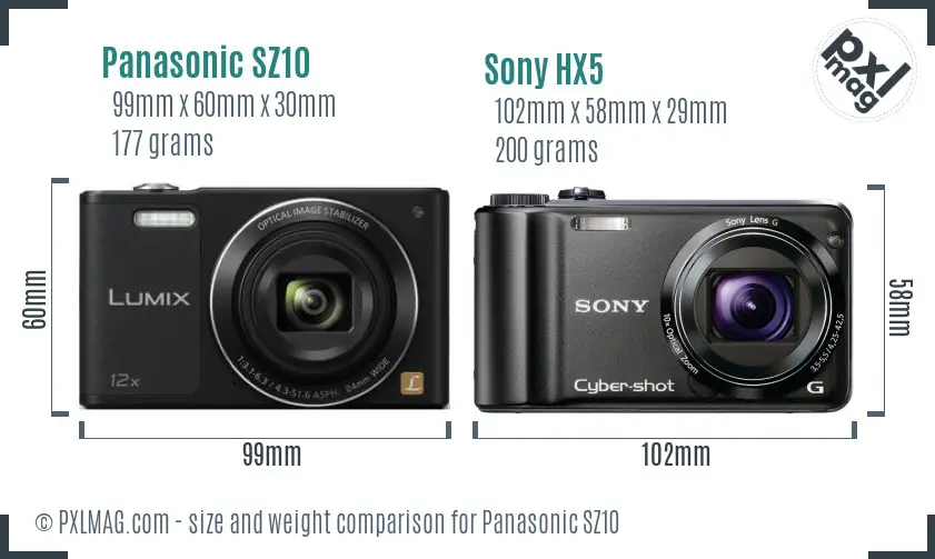 Panasonic SZ10 vs Sony HX5 size comparison Panasonic SZ10 vs Sony HX5 size comparison