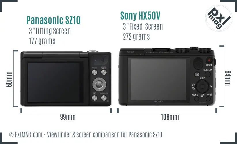 Panasonic SZ10 vs Sony HX50V Screen and Viewfinder comparison