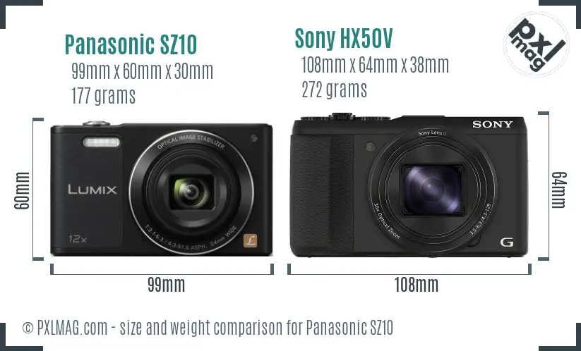 Panasonic SZ10 vs Sony HX50V size comparison