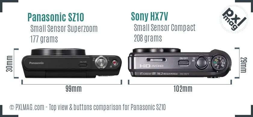 Panasonic SZ10 vs Sony HX7V top view buttons comparison Panasonic SZ10 vs Sony HX7V top view buttons comparison