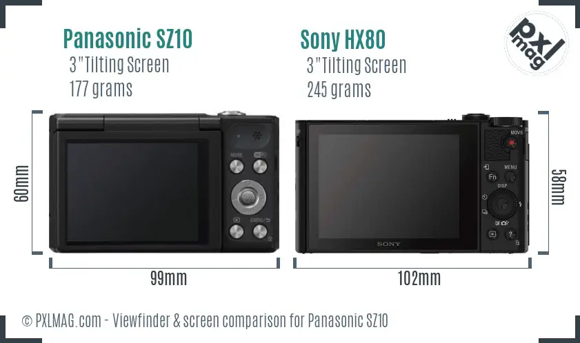 Panasonic SZ10 vs Sony HX80 Screen and Viewfinder comparison