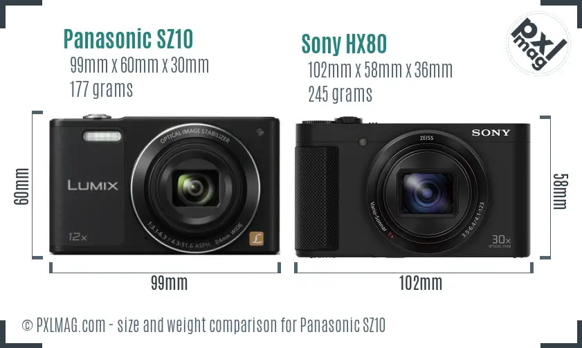 Panasonic SZ10 vs Sony HX80 size comparison