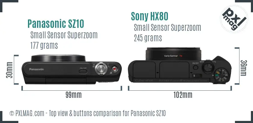 Panasonic SZ10 vs Sony HX80 top view buttons comparison