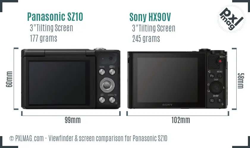Panasonic SZ10 vs Sony HX90V Screen and Viewfinder comparison